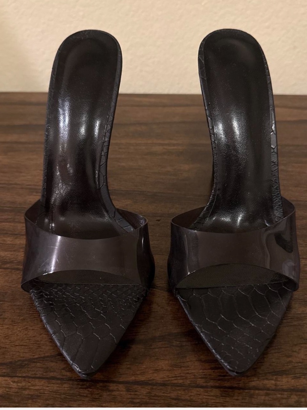 Black Women's Pointed-Toe Clear Strap Mules